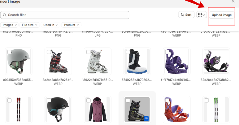 instruction to upload image on Shopify image gallery