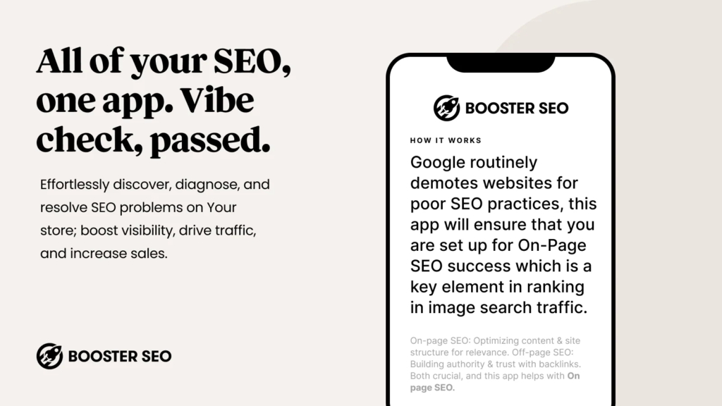 Put your Shopify Blog SEO on autopilot with Booster SEO’s automated optimization tools.